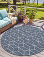 Navy Blue 5' 3 x 5' 3 Symphony Outdoor Round Area Rug Weather Resistant for Patio, Deck, Terrace, Balcony, Porch Durable Outside Carpet for Sale at Rug Engine