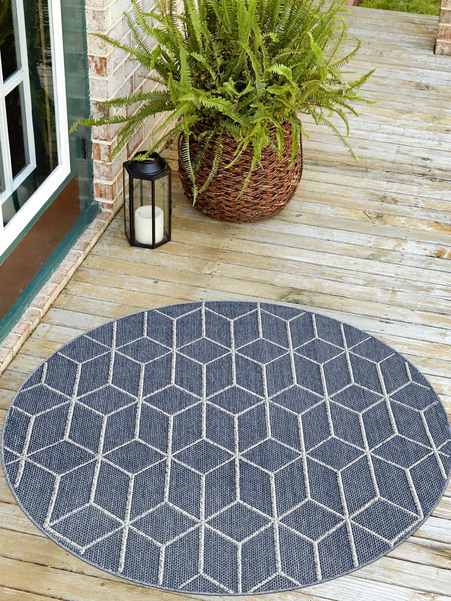 Navy Blue 3' 1 x 3' 1 Symphony Outdoor Round Area Rug Weather Resistant for Patio, Deck, Terrace, Balcony, Porch Durable Outside Carpet for Sale at Rug Engine