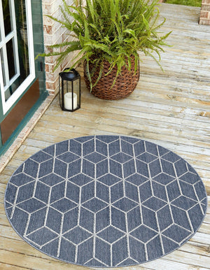 Navy Blue 7' 10 x 7' 10 Symphony Outdoor Round Area Rug Weather Resistant for Patio, Deck, Terrace, Balcony, Porch Durable Outside Carpet for Sale at Rug Engine