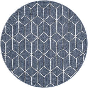 Navy Blue 5' 3 x 5' 3 Symphony Outdoor Round Area Rug Weather Resistant for Patio, Deck, Terrace, Balcony, Porch Durable Outside Carpet for Sale at Rug Engine