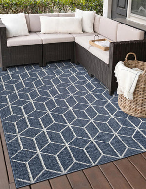 Navy Blue 5' 3 x 8' Symphony Outdoor Rectangle Area Rug Weather Resistant for Patio, Deck, Terrace, Balcony, Porch Durable Outside Carpet for Sale at Rug Engine