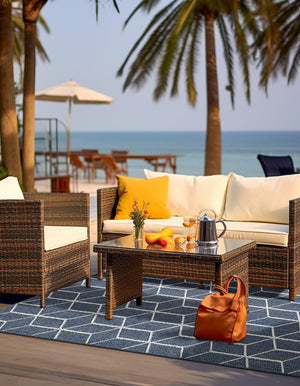 Navy Blue 9' x 12' Symphony Outdoor Rectangle Area Rug Weather Resistant for Patio, Deck, Terrace, Balcony, Porch Durable Outside Carpet for Sale at Rug Engine
