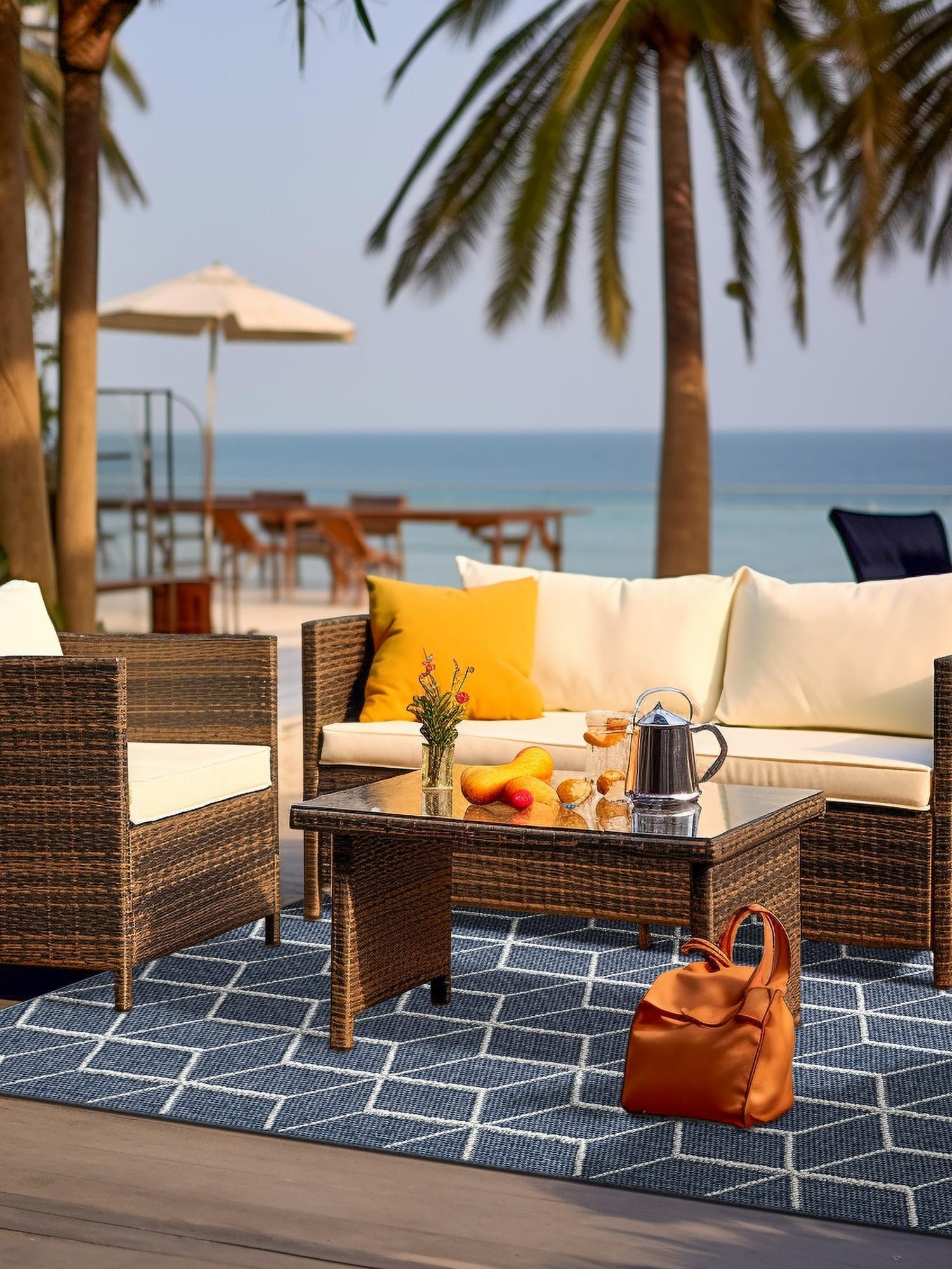 Navy Blue 2' x 3' 1 Symphony Outdoor Rectangle Area Rug Weather Resistant for Patio, Deck, Terrace, Balcony, Porch Durable Outside Carpet for Sale at Rug Engine