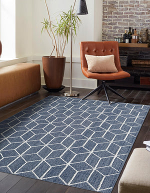 Navy Blue 9' x 12' Symphony Outdoor Rectangle Area Rug Weather Resistant for Patio, Deck, Terrace, Balcony, Porch Durable Outside Carpet for Sale at Rug Engine