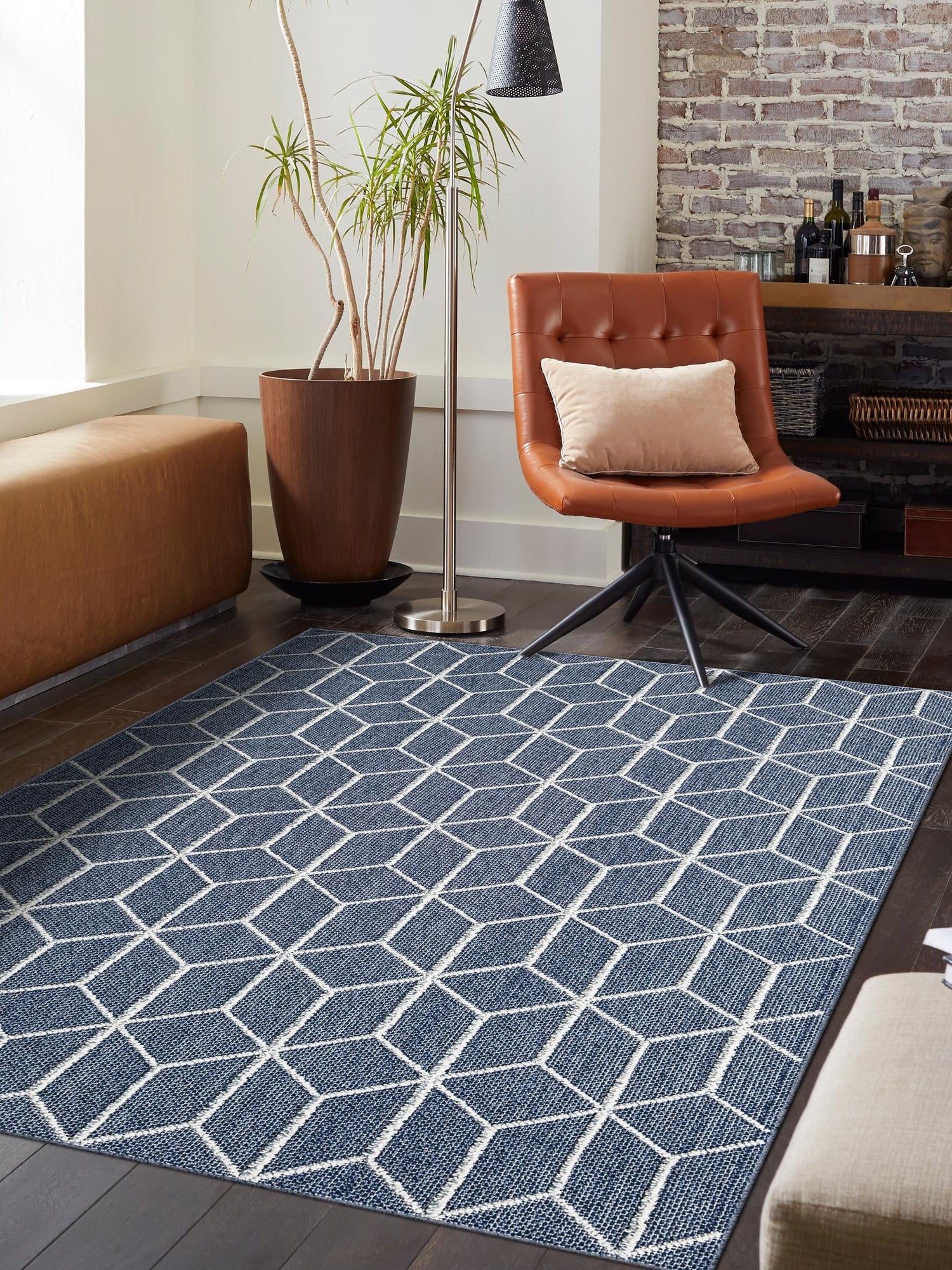 Navy Blue 2' x 3' 1 Symphony Outdoor Rectangle Area Rug Weather Resistant for Patio, Deck, Terrace, Balcony, Porch Durable Outside Carpet for Sale at Rug Engine