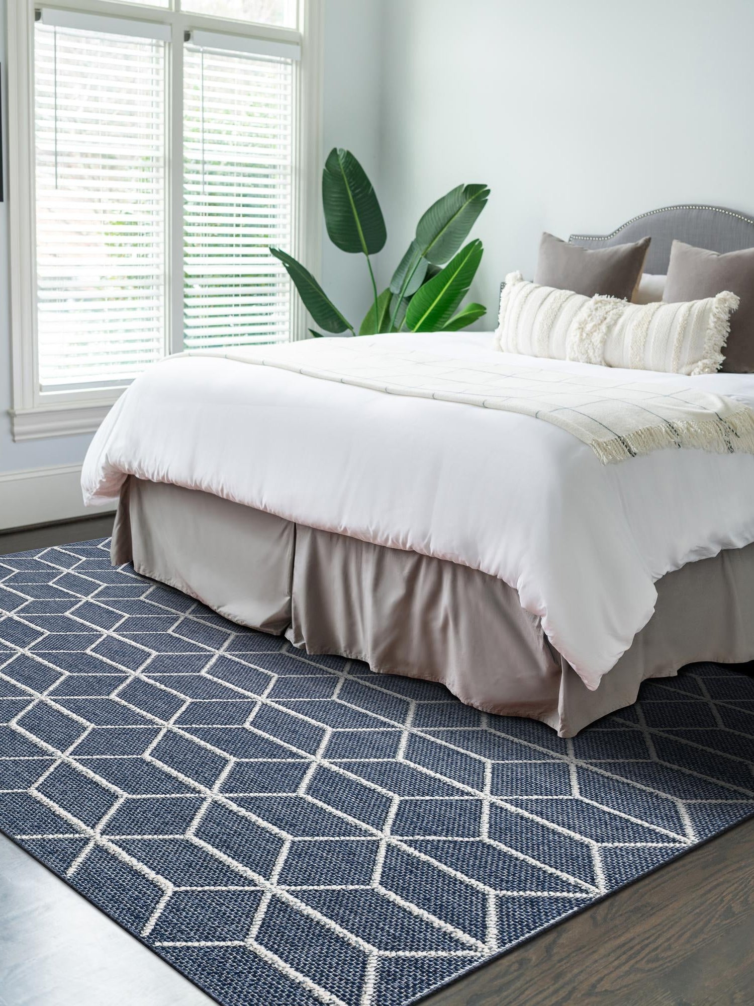 Navy Blue 6' 1 x 9' Symphony Outdoor Rectangle Area Rug Weather Resistant for Patio, Deck, Terrace, Balcony, Porch Durable Outside Carpet for Sale at Rug Engine