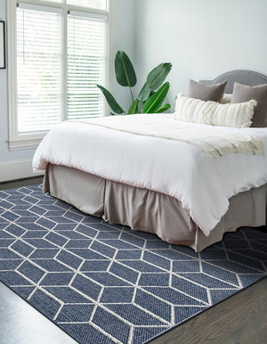 Navy Blue 7' 10 x 10' Symphony Outdoor Rectangle Area Rug Weather Resistant for Patio, Deck, Terrace, Balcony, Porch Durable Outside Carpet for Sale at Rug Engine