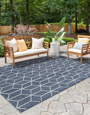 Navy Blue 4' 1 x 6' 1 Symphony Outdoor Rectangle Area Rug Weather Resistant for Patio, Deck, Terrace, Balcony, Porch Durable Outside Carpet for Sale at Rug Engine