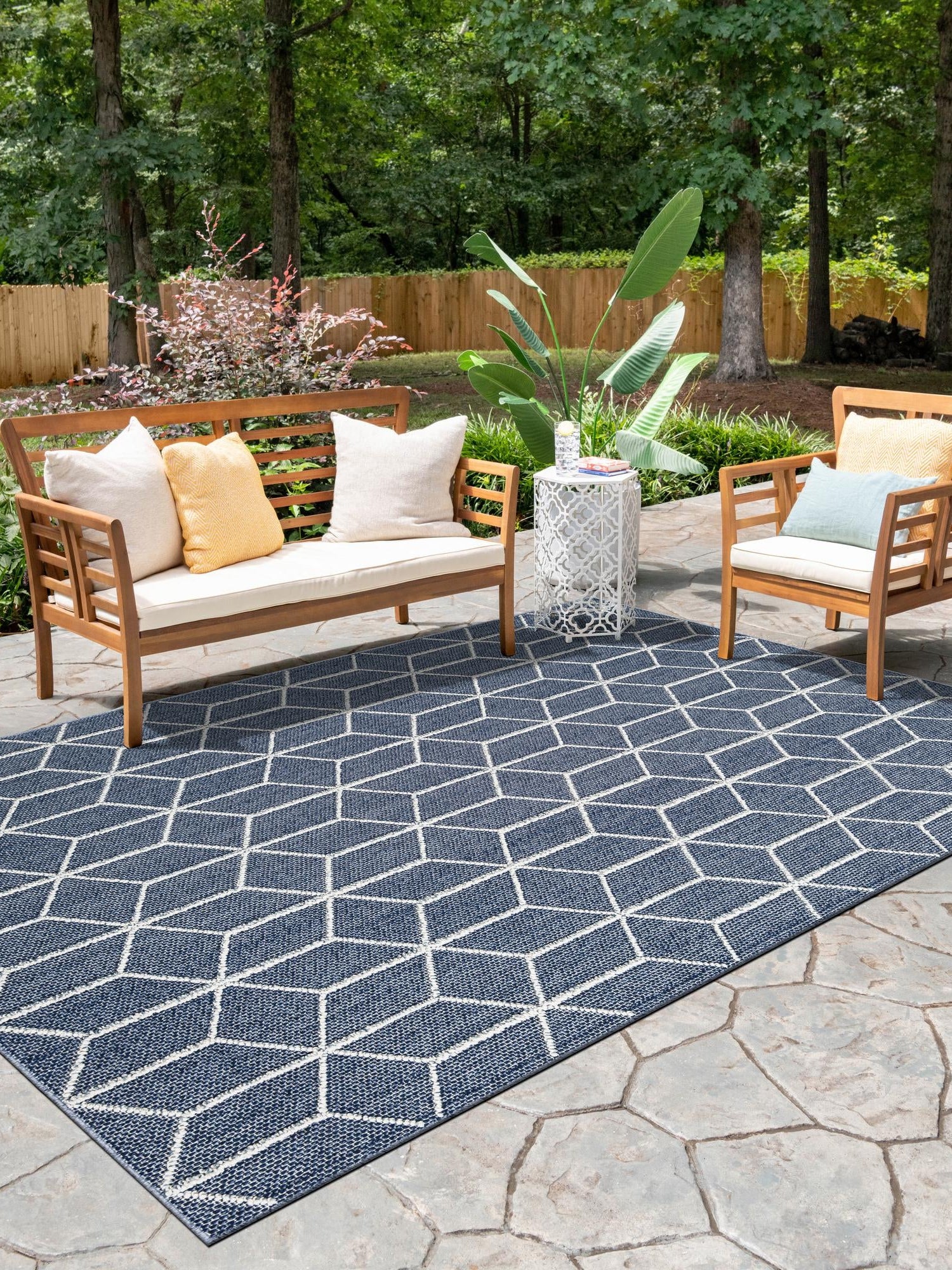 Navy Blue 2' x 3' 1 Symphony Outdoor Rectangle Area Rug Weather Resistant for Patio, Deck, Terrace, Balcony, Porch Durable Outside Carpet for Sale at Rug Engine