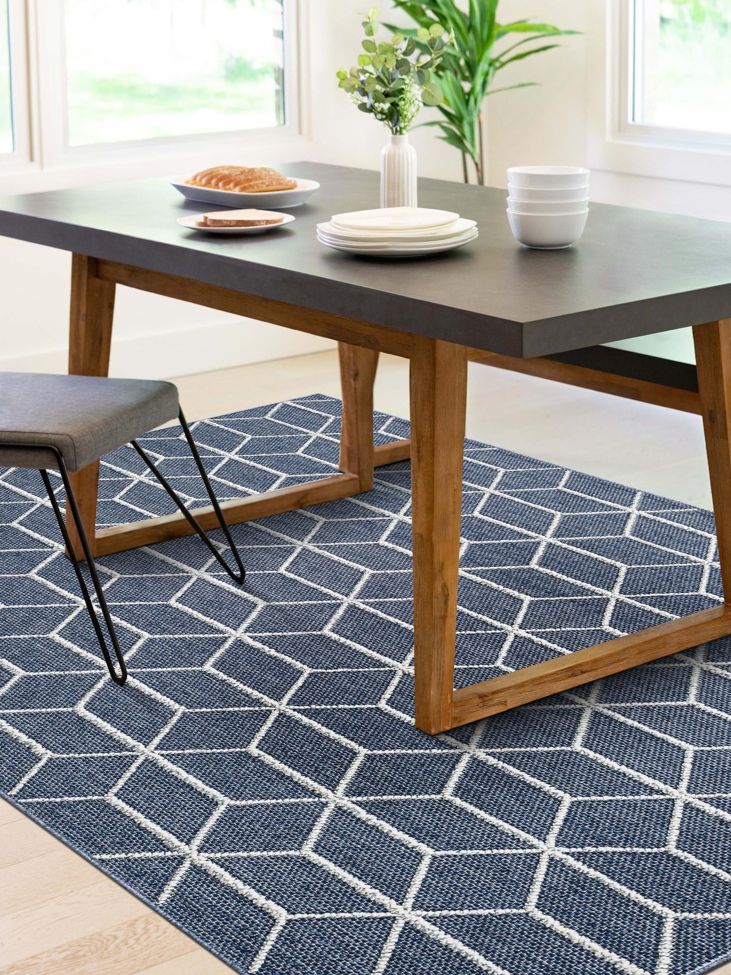 Navy Blue 10' x 14' 1 Symphony Outdoor Rectangle Area Rug Weather Resistant for Patio, Deck, Terrace, Balcony, Porch Durable Outside Carpet for Sale at Rug Engine