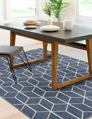 Navy Blue 5' 3 x 8' Symphony Outdoor Rectangle Area Rug Weather Resistant for Patio, Deck, Terrace, Balcony, Porch Durable Outside Carpet for Sale at Rug Engine