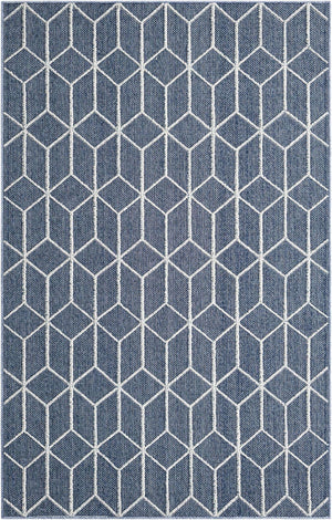 Navy Blue 5' 3 x 8' Symphony Outdoor Rectangle Area Rug Weather Resistant for Patio, Deck, Terrace, Balcony, Porch Durable Outside Carpet for Sale at Rug Engine