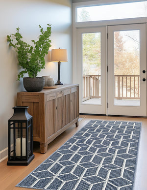 Navy Blue 2' 7 x 12' Symphony Outdoor Runner Area Rug Weather Resistant for Patio, Deck, Terrace, Balcony, Porch Durable Outside Carpet for Sale at Rug Engine