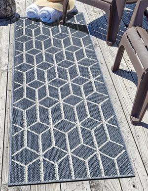 Navy Blue 2' x 6' 1 Symphony Outdoor Runner Area Rug Weather Resistant for Patio, Deck, Terrace, Balcony, Porch Durable Outside Carpet for Sale at Rug Engine