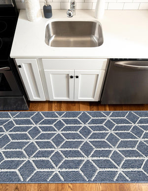 Navy Blue 2' 7 x 12' Symphony Outdoor Runner Area Rug Weather Resistant for Patio, Deck, Terrace, Balcony, Porch Durable Outside Carpet for Sale at Rug Engine