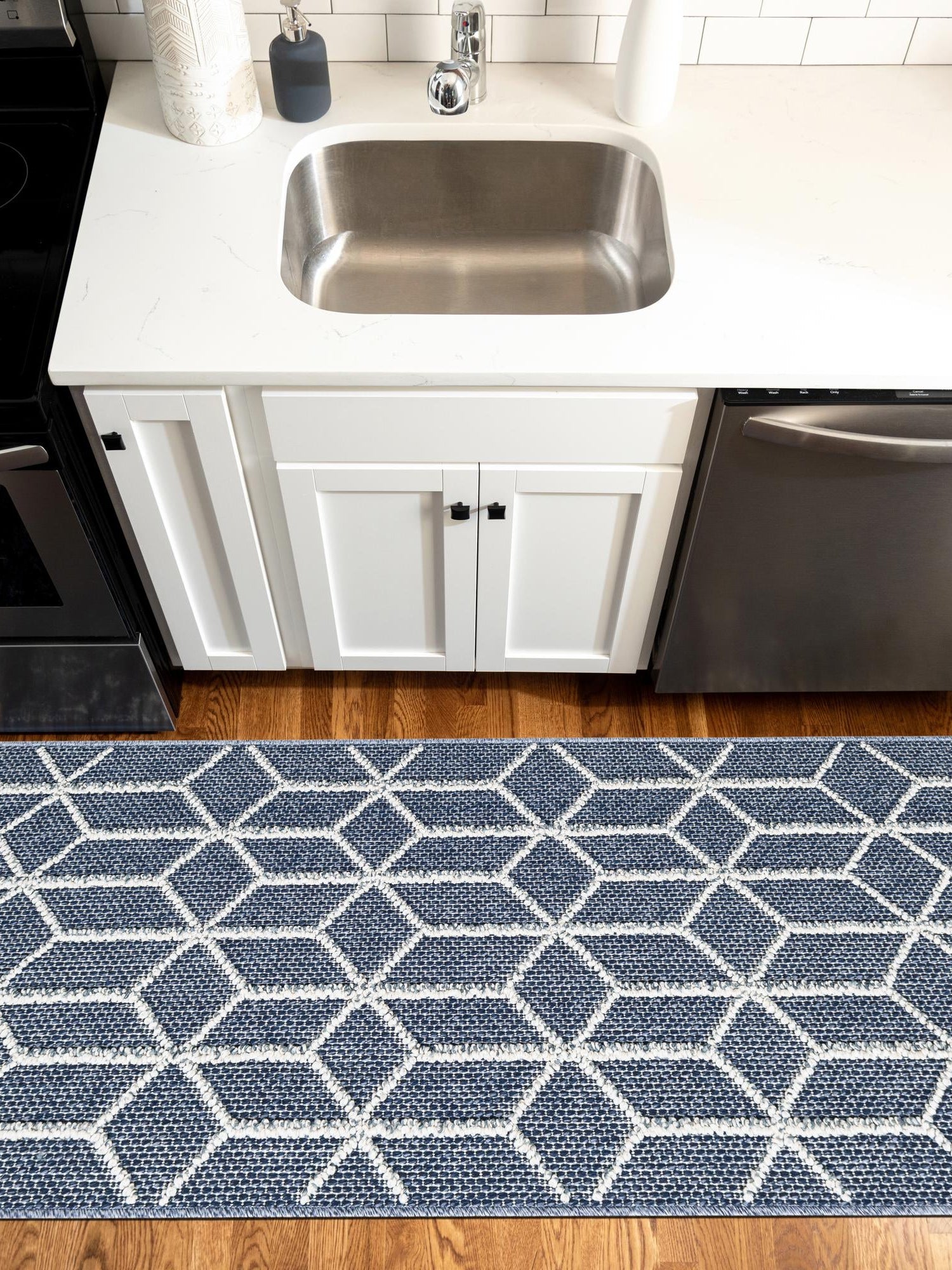 Navy Blue 2' x 8' Symphony Outdoor Runner Area Rug Weather Resistant for Patio, Deck, Terrace, Balcony, Porch Durable Outside Carpet for Sale at Rug Engine