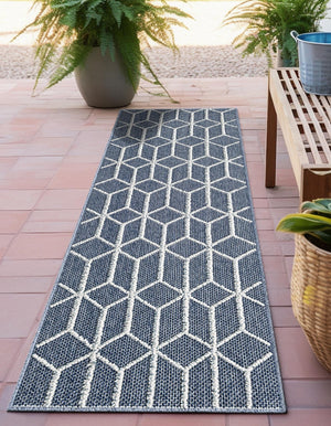 Navy Blue 2' 7 x 12' Symphony Outdoor Runner Area Rug Weather Resistant for Patio, Deck, Terrace, Balcony, Porch Durable Outside Carpet for Sale at Rug Engine