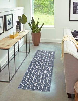 Navy Blue 2' 7 x 12' Symphony Outdoor Runner Area Rug Weather Resistant for Patio, Deck, Terrace, Balcony, Porch Durable Outside Carpet for Sale at Rug Engine