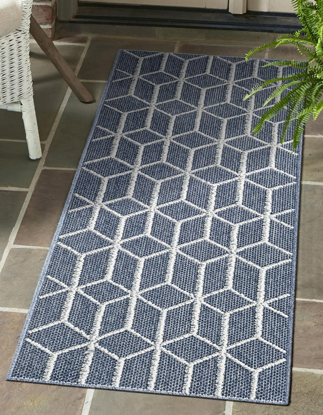 Navy Blue 2' 7 x 12' Symphony Outdoor Runner Area Rug Weather Resistant for Patio, Deck, Terrace, Balcony, Porch Durable Outside Carpet for Sale at Rug Engine