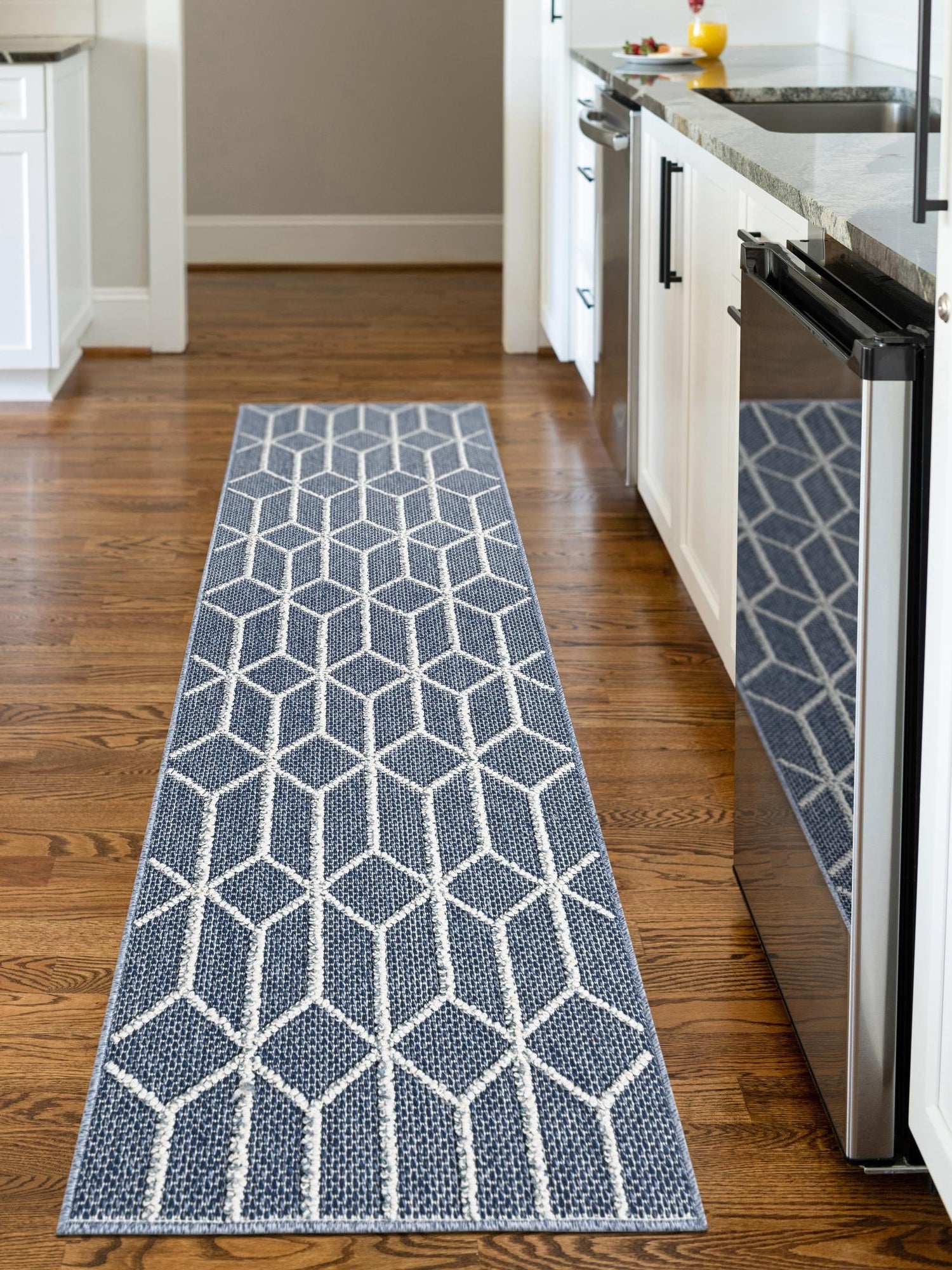 Navy Blue 2' 7 x 12' Symphony Outdoor Runner Area Rug Weather Resistant for Patio, Deck, Terrace, Balcony, Porch Durable Outside Carpet for Sale at Rug Engine