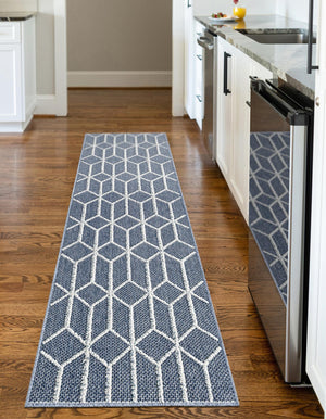 Navy Blue 2' 7 x 12' Symphony Outdoor Runner Area Rug Weather Resistant for Patio, Deck, Terrace, Balcony, Porch Durable Outside Carpet for Sale at Rug Engine
