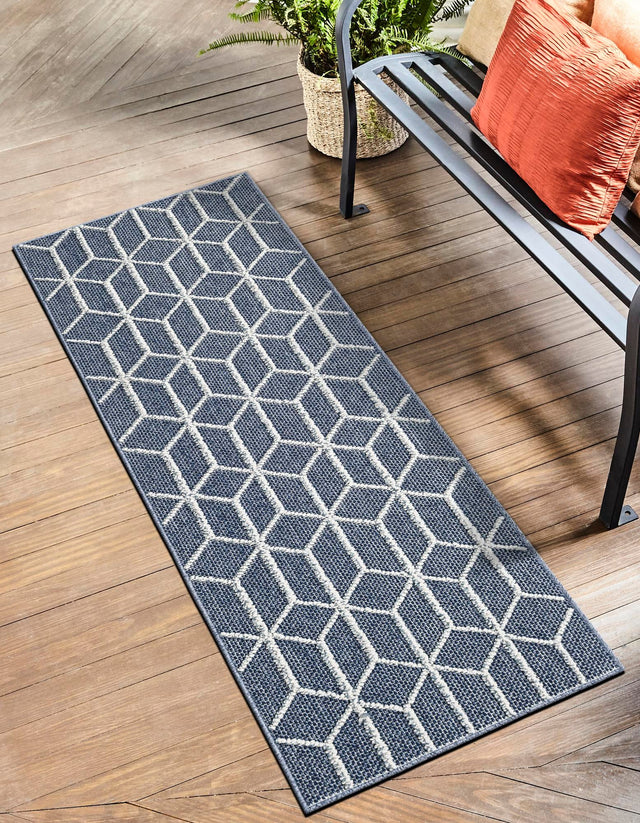 Navy Blue 2' x 6' 1 Symphony Outdoor Runner Area Rug Weather Resistant for Patio, Deck, Terrace, Balcony, Porch Durable Outside Carpet for Sale at Rug Engine