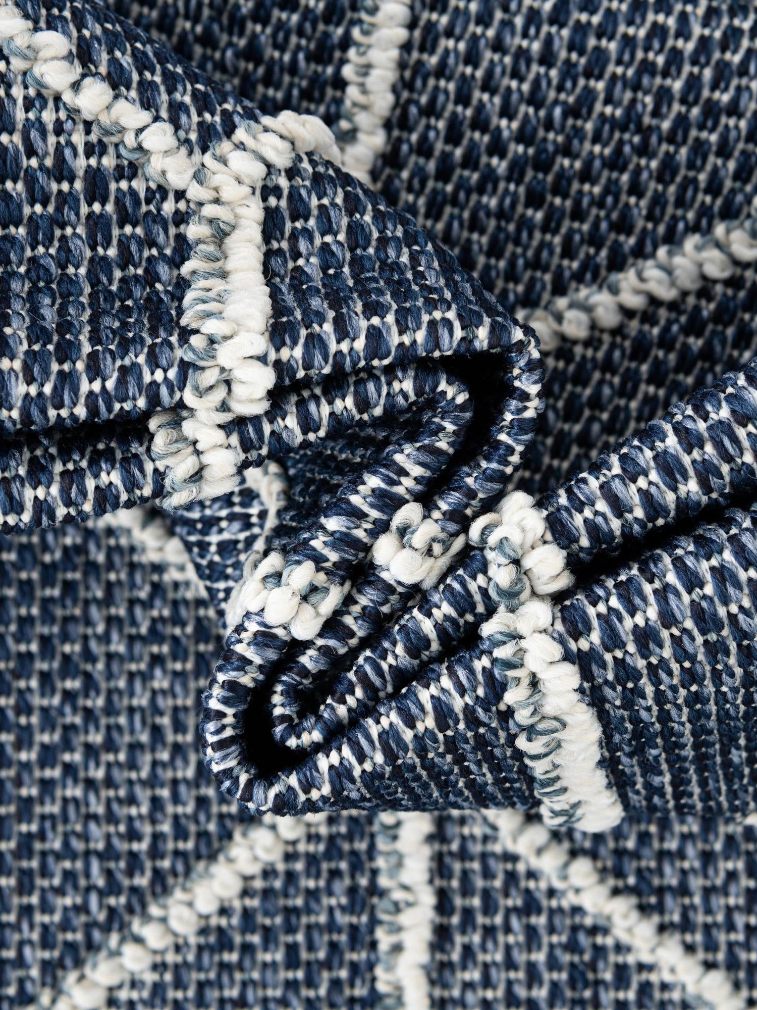 Navy Blue 2' 7 x 12' Symphony Outdoor Runner Area Rug Weather Resistant for Patio, Deck, Terrace, Balcony, Porch Durable Outside Carpet for Sale at Rug Engine
