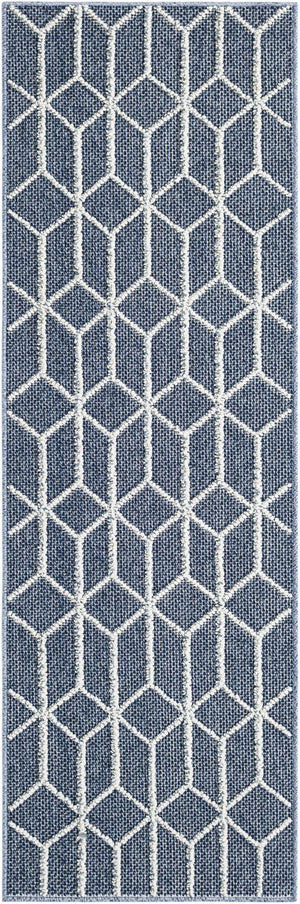 Navy Blue 2' x 6' 1 Symphony Outdoor Runner Area Rug Weather Resistant for Patio, Deck, Terrace, Balcony, Porch Durable Outside Carpet for Sale at Rug Engine