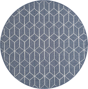 Navy Blue 7' 10 x 7' 10 Symphony Outdoor Round Area Rug Weather Resistant for Patio, Deck, Terrace, Balcony, Porch Durable Outside Carpet for Sale at Rug Engine