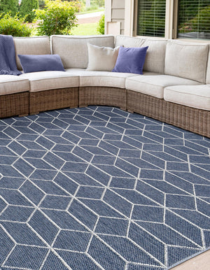 Navy Blue 7' 10 x 7' 10 Symphony Outdoor Square Area Rug Weather Resistant for Patio, Deck, Terrace, Balcony, Porch Durable Outside Carpet for Sale at Rug Engine