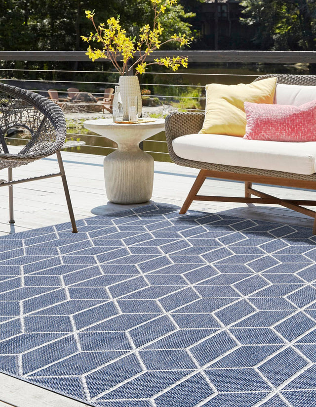 Navy Blue 7' 10 x 7' 10 Symphony Outdoor Square Area Rug Weather Resistant for Patio, Deck, Terrace, Balcony, Porch Durable Outside Carpet for Sale at Rug Engine