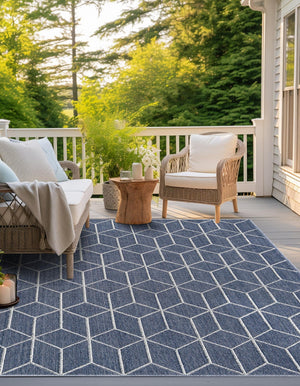 Navy Blue 7' 10 x 7' 10 Symphony Outdoor Square Area Rug Weather Resistant for Patio, Deck, Terrace, Balcony, Porch Durable Outside Carpet for Sale at Rug Engine