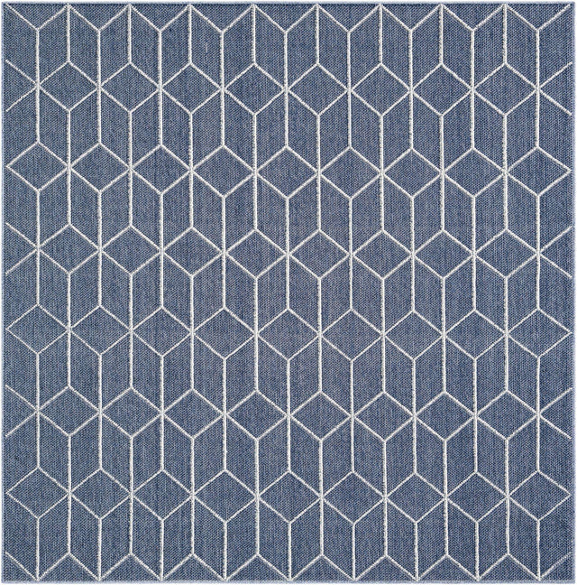Navy Blue 7' 10 x 7' 10 Symphony Outdoor Square Area Rug Weather Resistant for Patio, Deck, Terrace, Balcony, Porch Durable Outside Carpet for Sale at Rug Engine