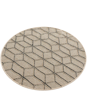 Khaki 3' 1 x 3' 1 Symphony Outdoor Round Area Rug Weather Resistant for Patio, Deck, Terrace, Balcony, Porch Durable Outside Carpet for Sale at Rug Engine