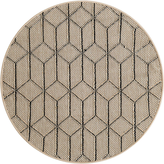 Khaki 3' 1 x 3' 1 Symphony Outdoor Round Area Rug Weather Resistant for Patio, Deck, Terrace, Balcony, Porch Durable Outside Carpet for Sale at Rug Engine