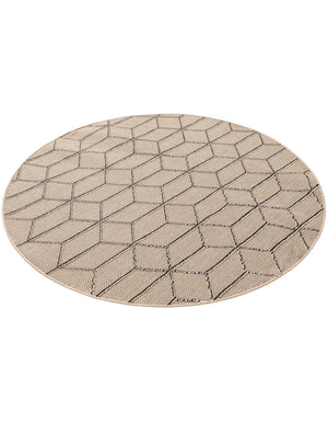 Khaki 5' 3 x 5' 3 Symphony Outdoor Round Area Rug Weather Resistant for Patio, Deck, Terrace, Balcony, Porch Durable Outside Carpet for Sale at Rug Engine