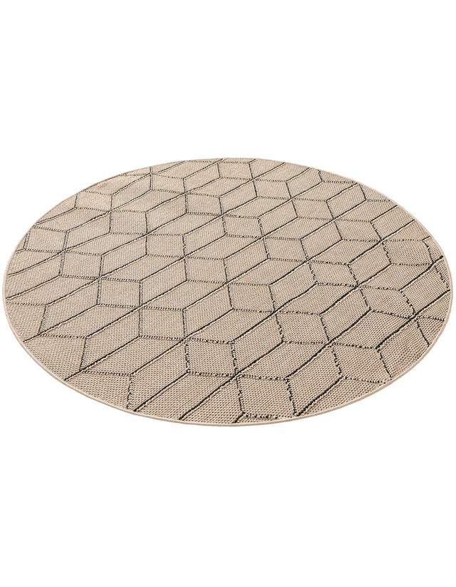 Khaki 5' 3 x 5' 3 Symphony Outdoor Round Area Rug Weather Resistant for Patio, Deck, Terrace, Balcony, Porch Durable Outside Carpet for Sale at Rug Engine