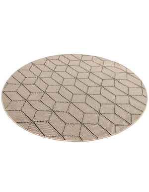 Khaki 5' 3 x 5' 3 Symphony Outdoor Round Area Rug Weather Resistant for Patio, Deck, Terrace, Balcony, Porch Durable Outside Carpet for Sale at Rug Engine