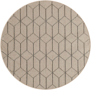 Khaki 5' 3 x 5' 3 Symphony Outdoor Round Area Rug Weather Resistant for Patio, Deck, Terrace, Balcony, Porch Durable Outside Carpet for Sale at Rug Engine