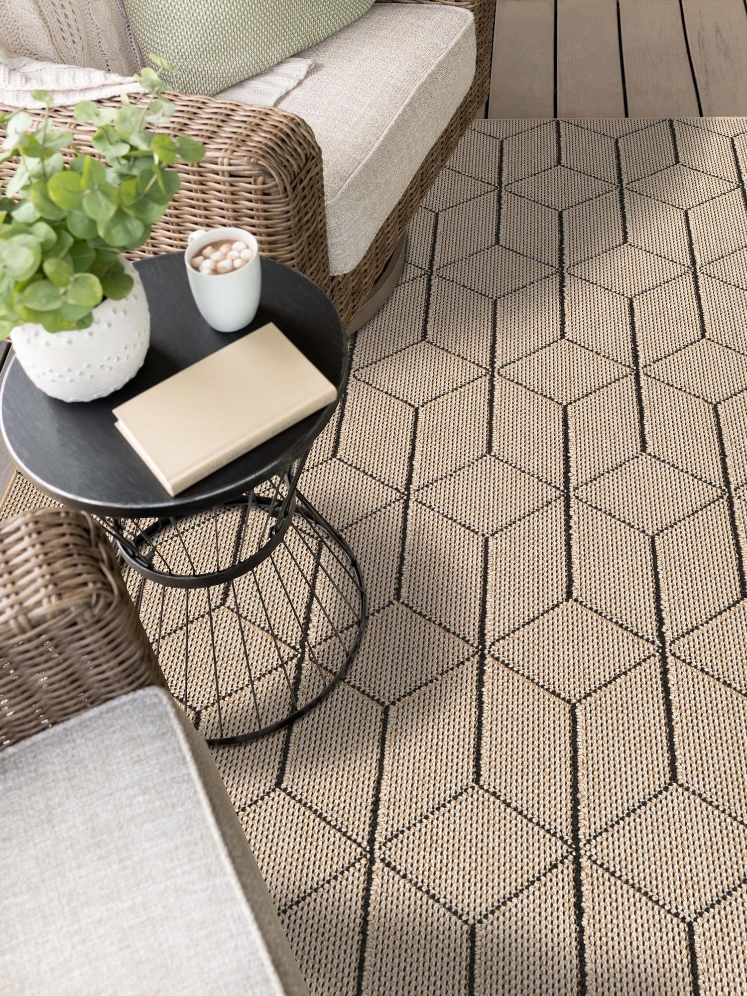 Khaki 6' 1 x 9' Symphony Outdoor Rectangle Area Rug Weather Resistant for Patio, Deck, Terrace, Balcony, Porch Durable Outside Carpet for Sale at Rug Engine