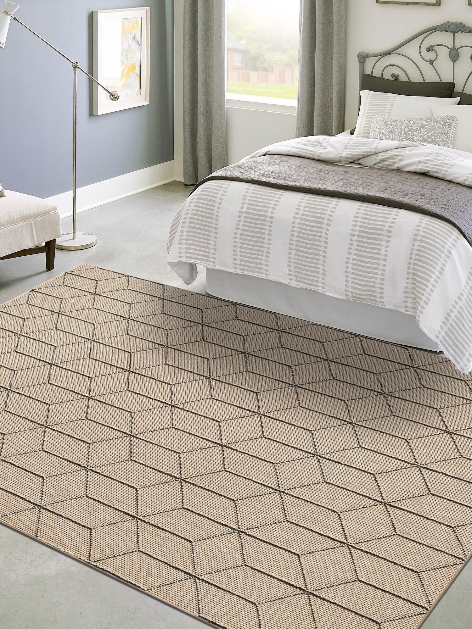 Khaki 6' 1 x 9' Symphony Outdoor Rectangle Area Rug Weather Resistant for Patio, Deck, Terrace, Balcony, Porch Durable Outside Carpet for Sale at Rug Engine