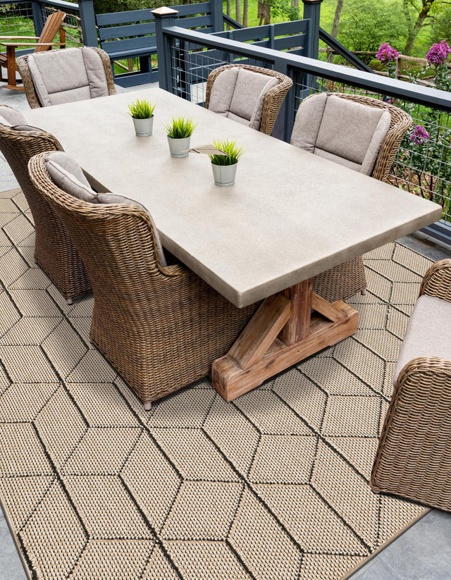 Khaki 7' 10 x 10' Symphony Outdoor Rectangle Area Rug Weather Resistant for Patio, Deck, Terrace, Balcony, Porch Durable Outside Carpet for Sale at Rug Engine