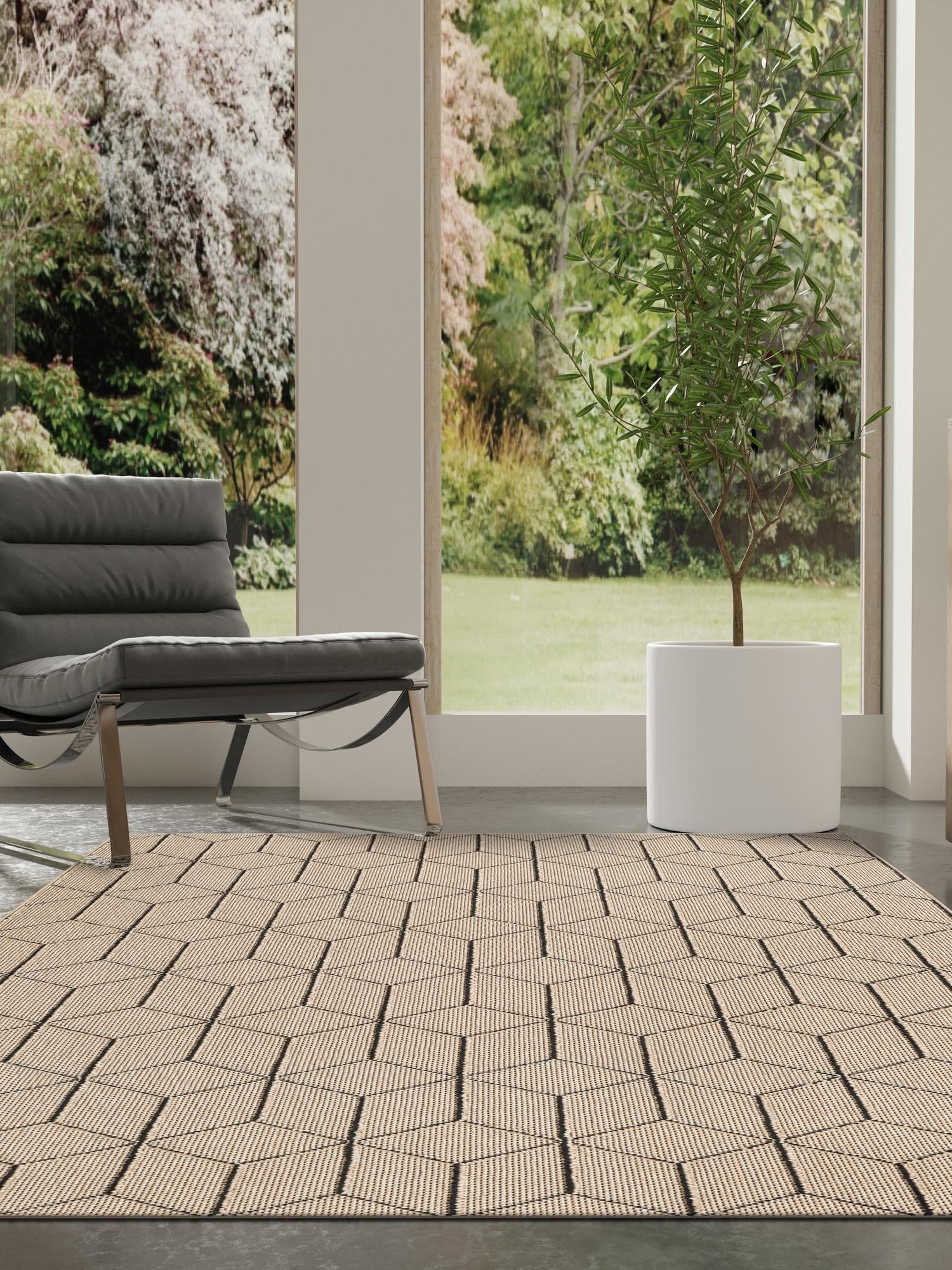 Khaki 5' 3 x 8' Symphony Outdoor Rectangle Area Rug Weather Resistant for Patio, Deck, Terrace, Balcony, Porch Durable Outside Carpet for Sale at Rug Engine