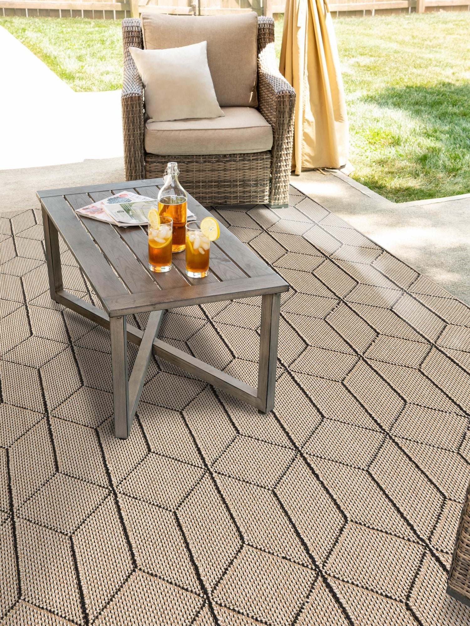 Khaki 10' x 14' 1 Symphony Outdoor Rectangle Area Rug Weather Resistant for Patio, Deck, Terrace, Balcony, Porch Durable Outside Carpet for Sale at Rug Engine