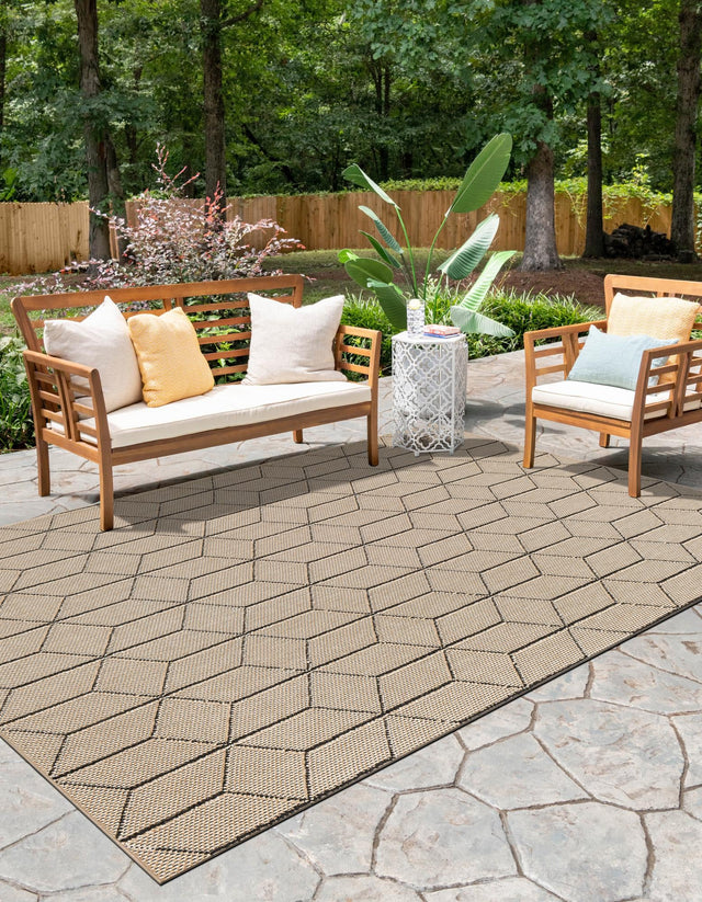 Khaki 7' 10 x 10' Symphony Outdoor Rectangle Area Rug Weather Resistant for Patio, Deck, Terrace, Balcony, Porch Durable Outside Carpet for Sale at Rug Engine