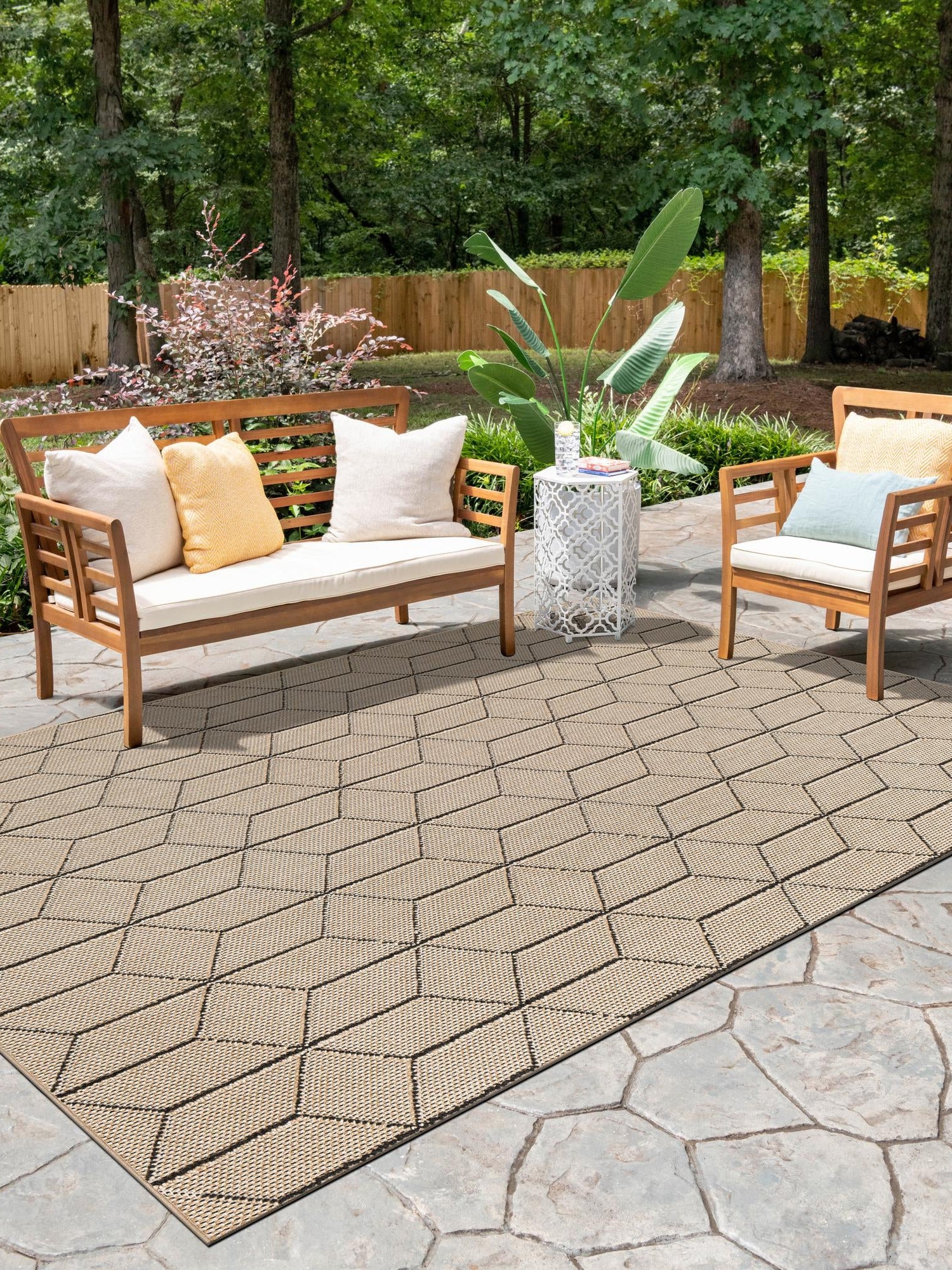 Khaki 10' x 14' 1 Symphony Outdoor Rectangle Area Rug Weather Resistant for Patio, Deck, Terrace, Balcony, Porch Durable Outside Carpet for Sale at Rug Engine