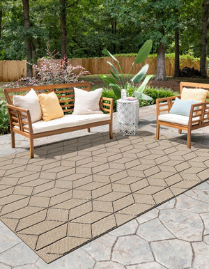 Khaki 5' 3 x 8' Symphony Outdoor Rectangle Area Rug Weather Resistant for Patio, Deck, Terrace, Balcony, Porch Durable Outside Carpet for Sale at Rug Engine