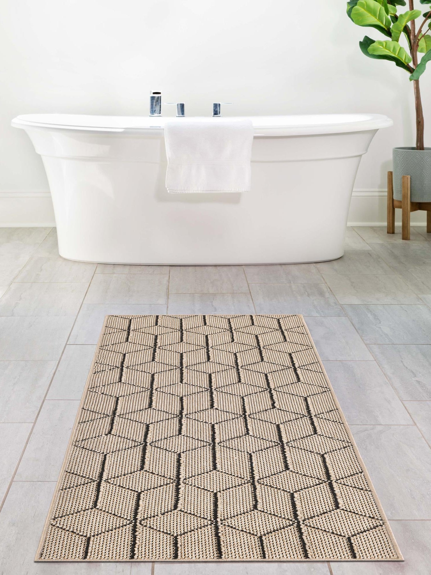 Khaki 2' x 8' Symphony Outdoor Runner Area Rug Weather Resistant for Patio, Deck, Terrace, Balcony, Porch Durable Outside Carpet for Sale at Rug Engine