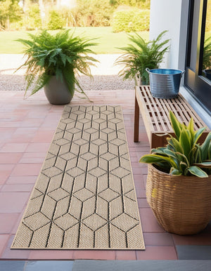 Khaki 2' x 8' Symphony Outdoor Runner Area Rug Weather Resistant for Patio, Deck, Terrace, Balcony, Porch Durable Outside Carpet for Sale at Rug Engine