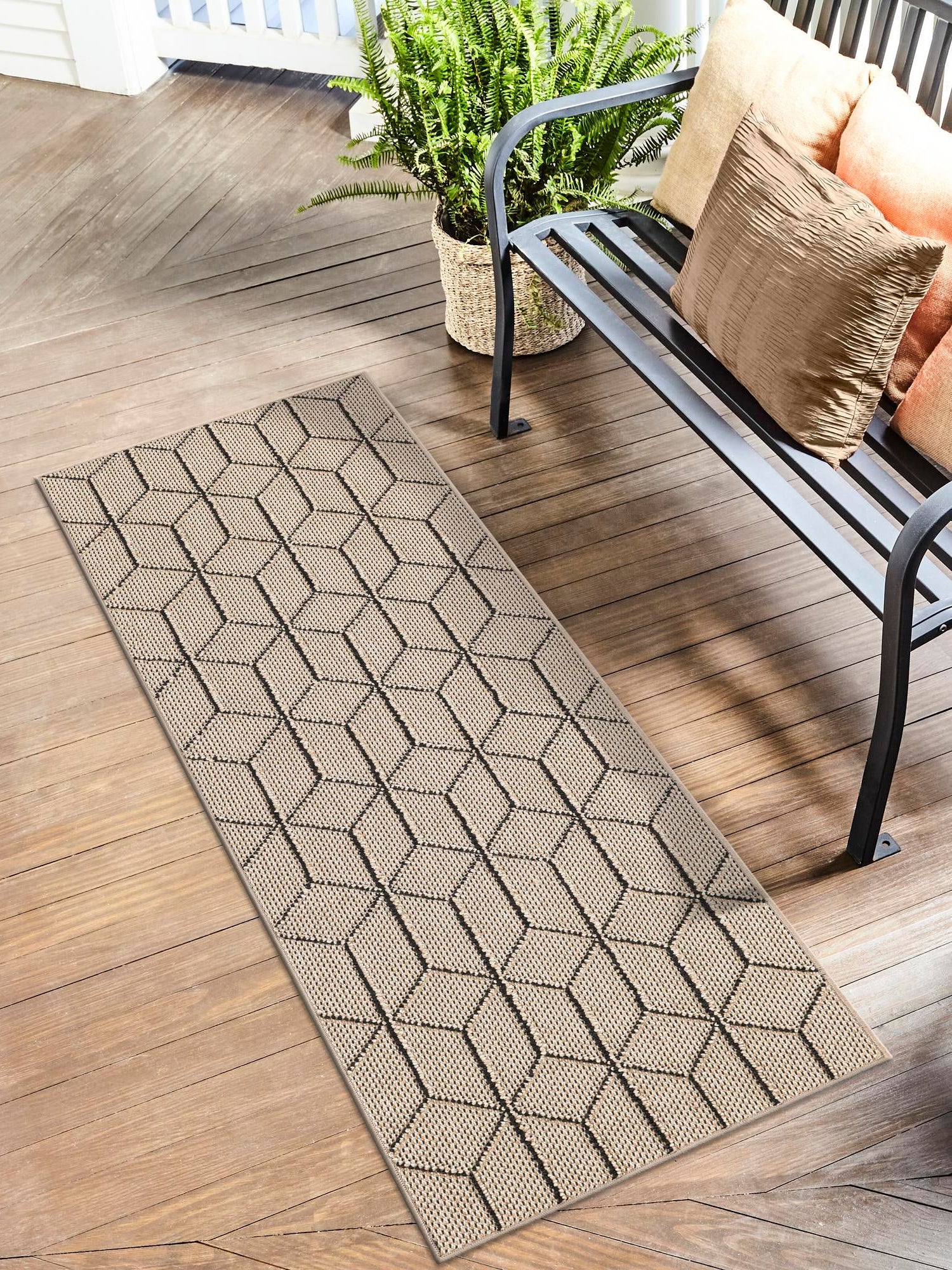 Khaki 2' x 8' Symphony Outdoor Runner Area Rug Weather Resistant for Patio, Deck, Terrace, Balcony, Porch Durable Outside Carpet for Sale at Rug Engine
